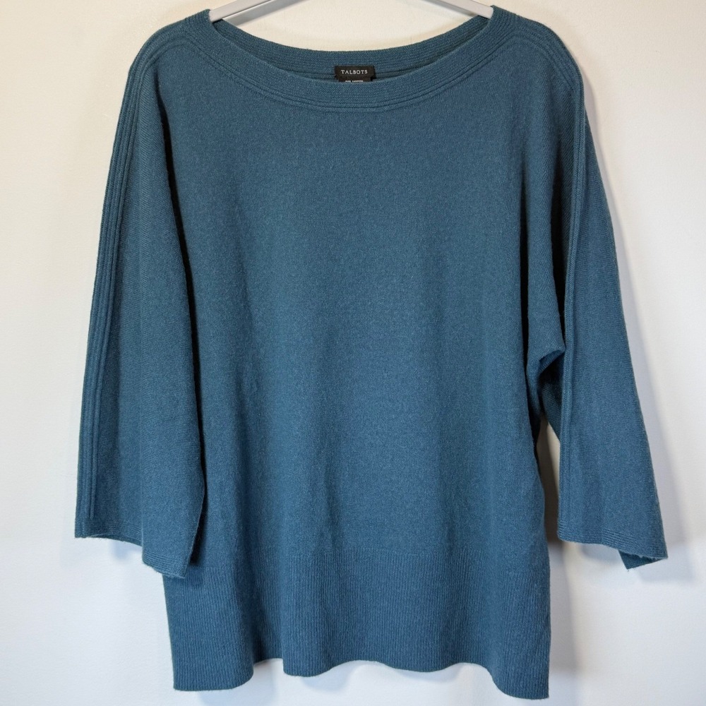 Talbots Sweater Women XL Teal Blue 100% Pure Cashmere Boatneck Quiet Luxury